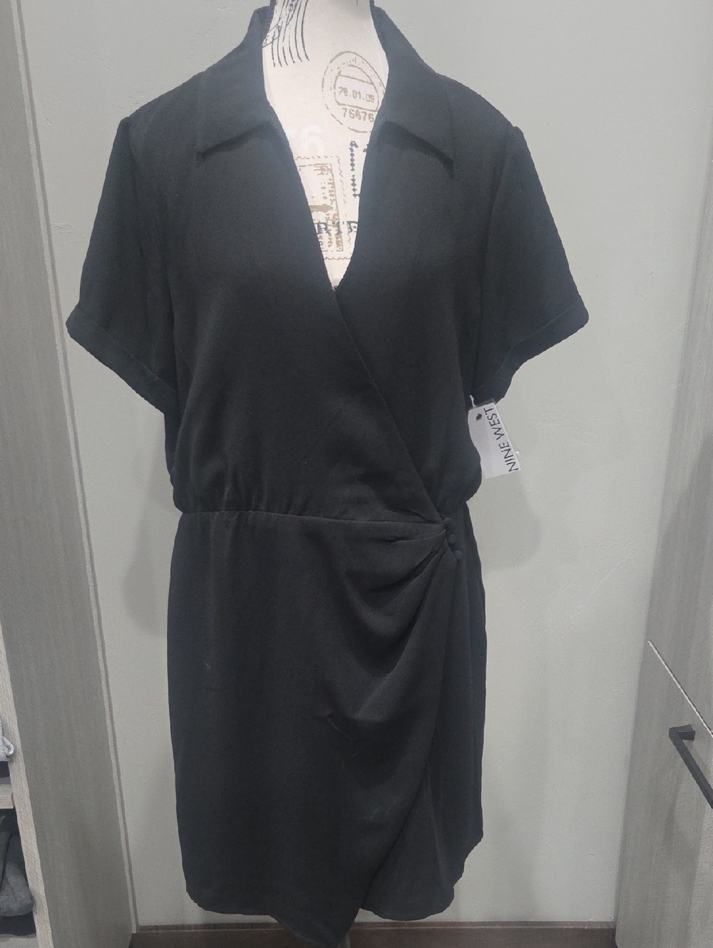 Nine West Black Short Wrap Dress with Side Knot